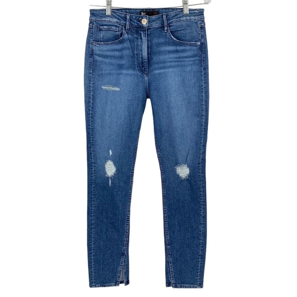 3X1 NWOT Kaya Skinny Distressed Split Jeans Medium Blue Wash Size 29
